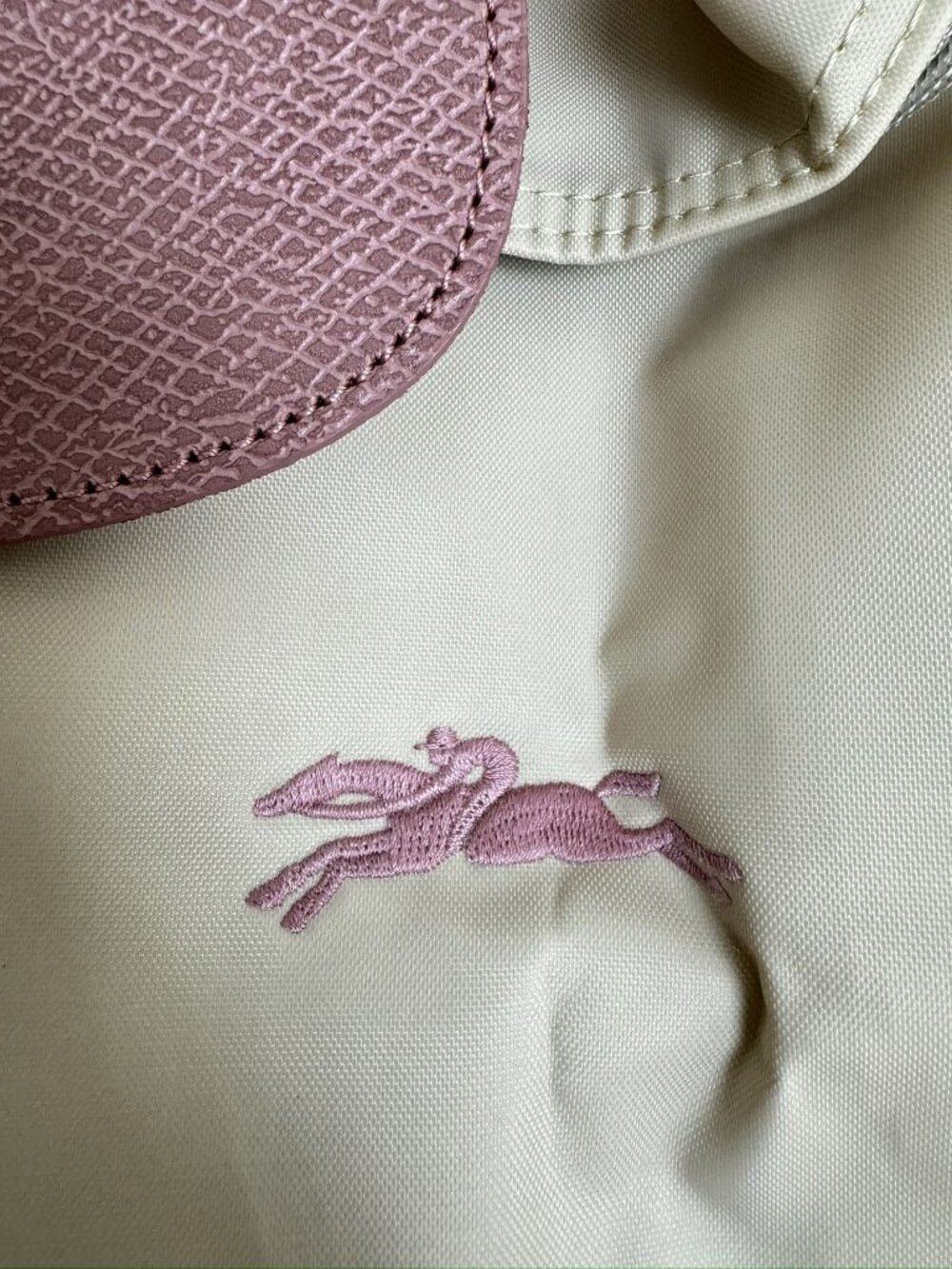 ✨ Longchamp Le Pliage Original Beige & Pink Leather Trim Backpack - Picture 5 of 9